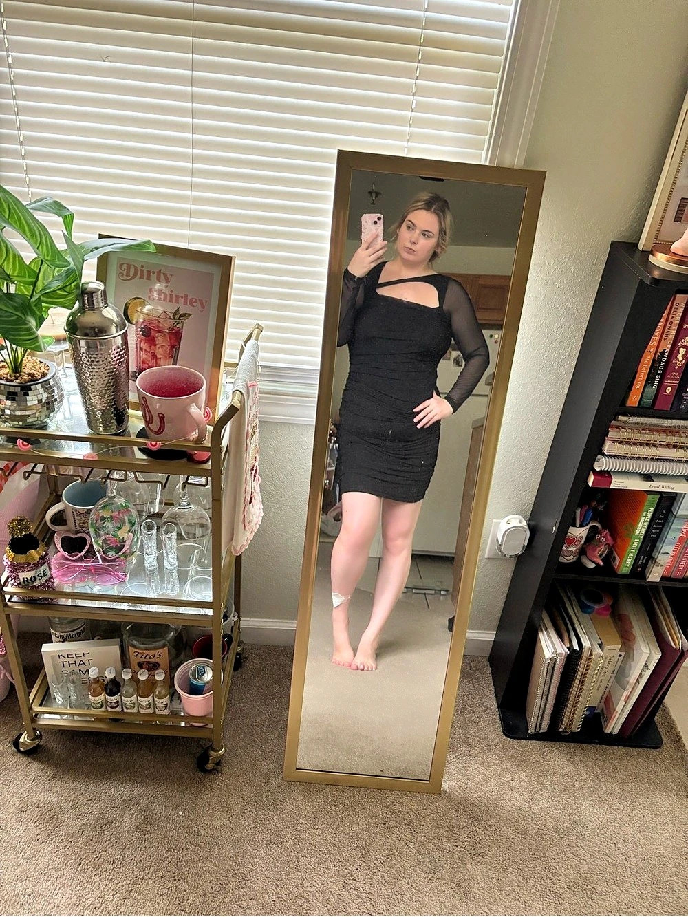 SHEIN Ruched Mini Dress in Black Size Medium Like New
